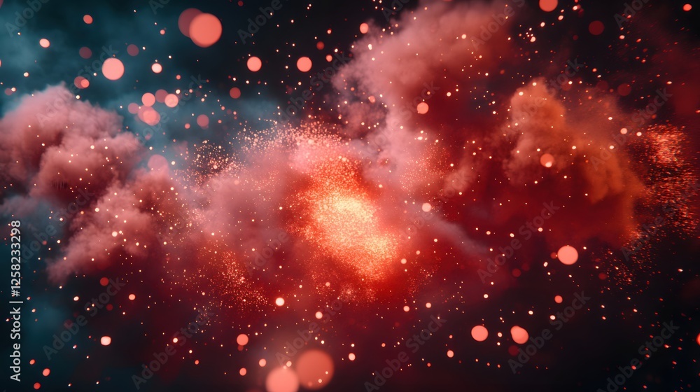 Poster abstract cosmic nebula with glowing particles and soft clouds in a dark space backdrop