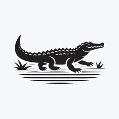 Crocodile black silhouette vector illustration