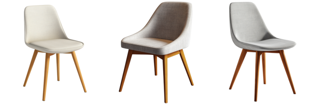 Stylish angled views of modern chairs in home interior collection