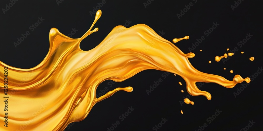Poster information source analysis concept. golden paint splash on a black background creating a dynamic vi