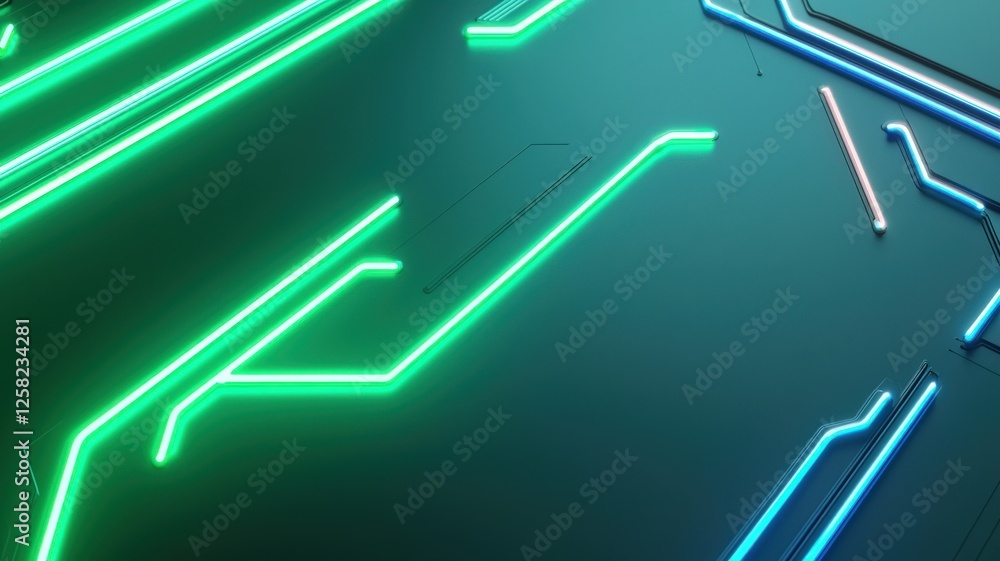 Poster information source analysis concept. neon circuit lines on a dark background.