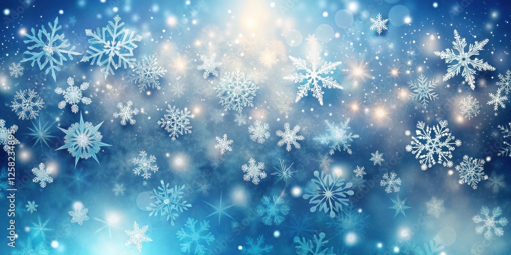Aufkleber a whimsical winter scene with sparkling snowflakes falling on a light blue background, creating a ma