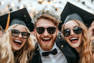 A bachelor degree graduate celebrating with friends at a graduation party