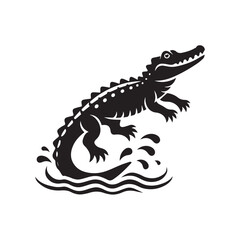 Obraz premium Crocodile black silhouette vector illustration