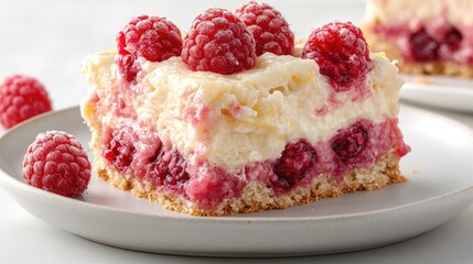 Raspberry Cheesecake Dessert Slice on Plate
