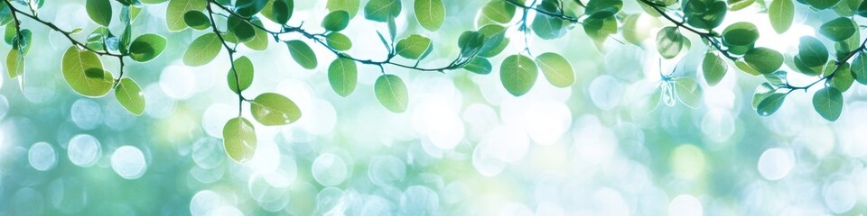 Fresh Green Leaves with Blurred Bokeh Background, Sunlight and Springtime Nature Scene