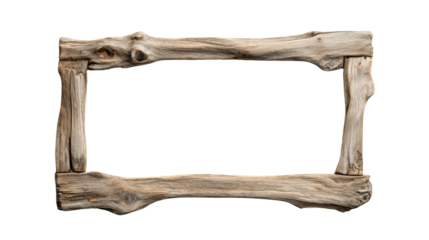 Rustic wooden frame isolated on transparent background