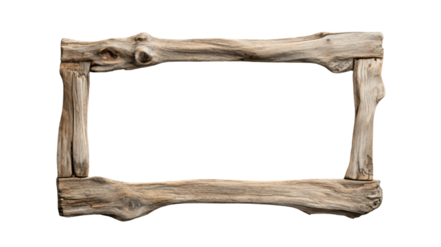 Rustic wooden frame isolated on transparent background