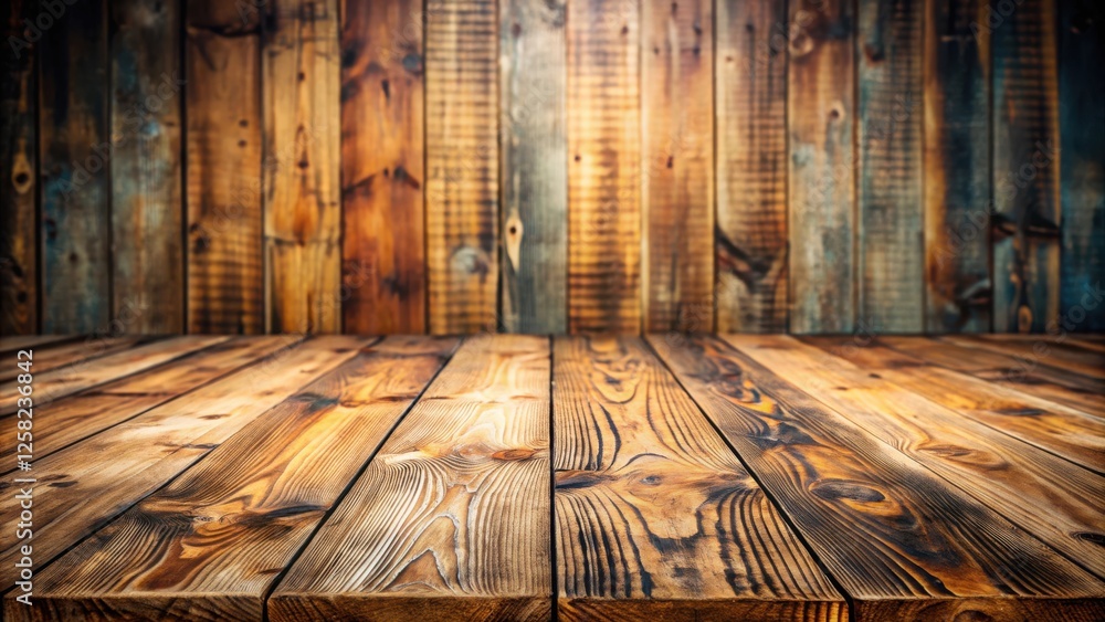 Aufkleber a rustic wooden table with a blurred background of weathered wooden planks showcasing natural wood g