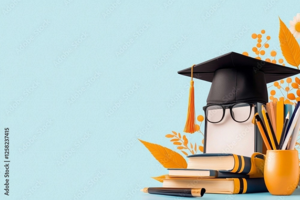 Poster a clean minimalist icon of a checklist with a graduation cap, symbolizing student enrollment in the 