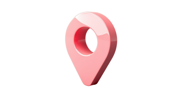 Pink location pin icon showing a specific place on transparent background