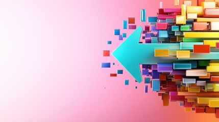 Colorful Abstract Arrow Design with Geometric Shapes on Gradient Background