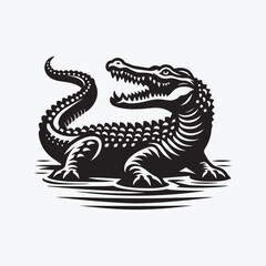 Obraz premium Crocodile black silhouette vector illustration