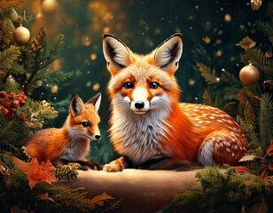 Fototapeta premium Cute Woodland Creatures – Foxes, deer, and rabbits in cozy settings