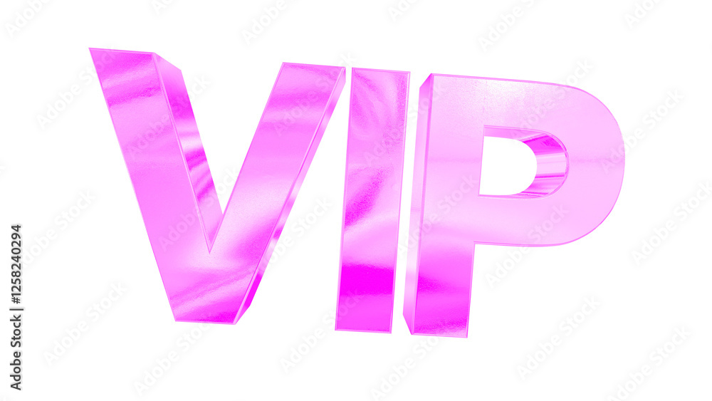 Poster 3d vip text with pink iridescent effect isolated on a transparent background. 3d elements for graphi