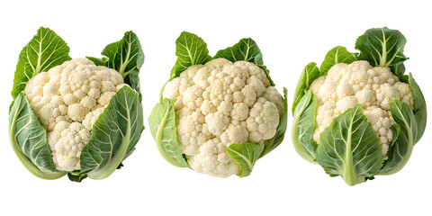 Fototapeta premium Fresh Cauliflower with Lush Green Leaves, Organic Vegetables, Fresh Harvest, Green Leaves, PNG Transparent