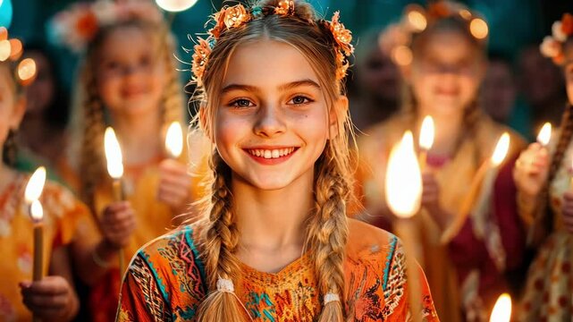 Slavic winter solstice celebration korochun with joyful festivities and traditional attire