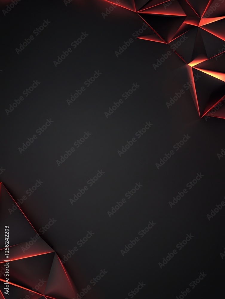 Poster abstract dark background with glowing red polygonal shapes around the top and bottom corners.