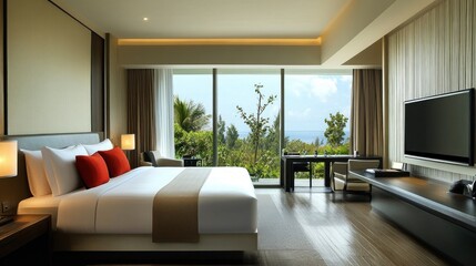 Fototapeta premium Luxury Ocean View Suite: Tranquil Getaway