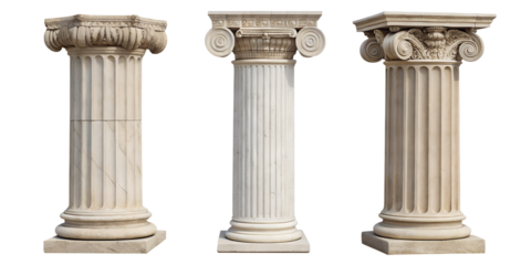 Greek Style Pillars on White Background, Classical Architecture, Ancient Pillars Design, Roman Column Art, PNG Transparent