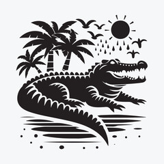 Crocodile black silhouette vector illustration