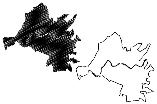 Uzhhorod City (Ukraine, Zakarpattia Oblast) map vector illustration, scribble sketch City of Ungvar map