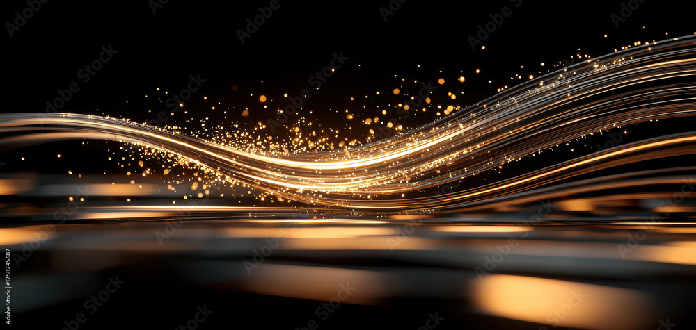 Leinwandbilder dynamic golden waves with sparkling particles create mesmerizing visual effect, representing energy 
