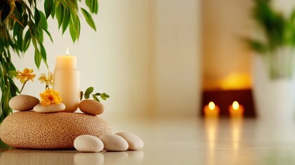 Transform your living space into a serene sanctuary with a Cozy home meditation corner, enhanced by a gentle aroma diffuser, the soft glow of flickering candles, and the grounding energy of smooth