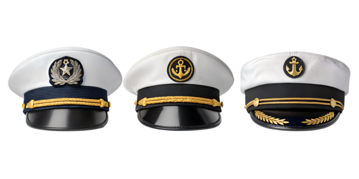 Captain’s Hat with Nautical Badge, Seafaring Style, Marine Accessories, Nautical Fashion Elements