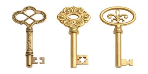 Golden Key on White Background, Elegant Key Design, Success Symbol, Key to Wealth, PNG Transparent