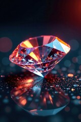 Dazzling diamond on a dark surface, reflecting light, sparkle, luxury