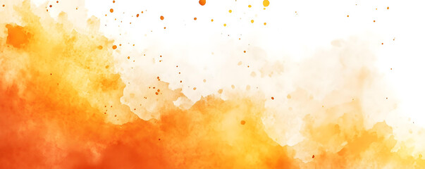 Abstract watercolor painting in shades of orange and yellow with white background
