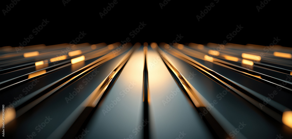 Fototapete Sleek metallic lines create mesmerizing pattern with glowing accents, evoking sense of depth and modernity. interplay of light and shadow enhances visual appeal