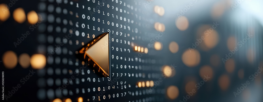 Poster Futuristic coding matrix with binary data streams and cursor symbol, representing technology and digital communication. glowing elements create dynamic atmosphere