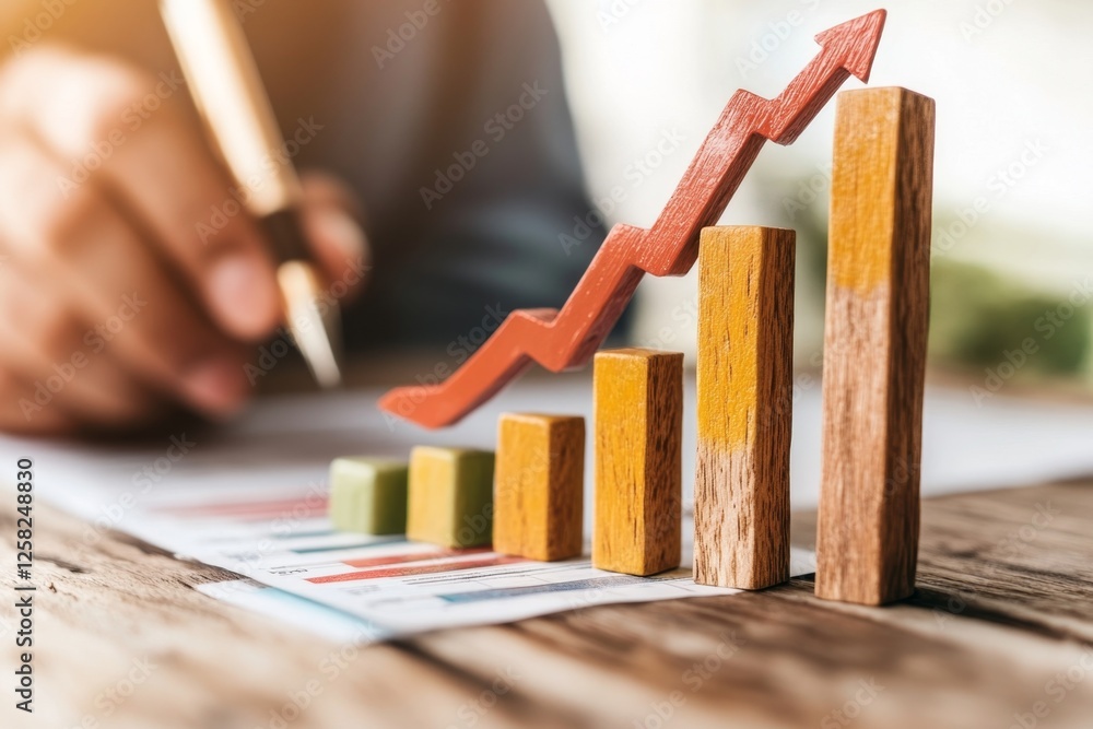 Poster A minimalist representation of a leader figure standing in front of a bar chart, symbolizing supervision and progress