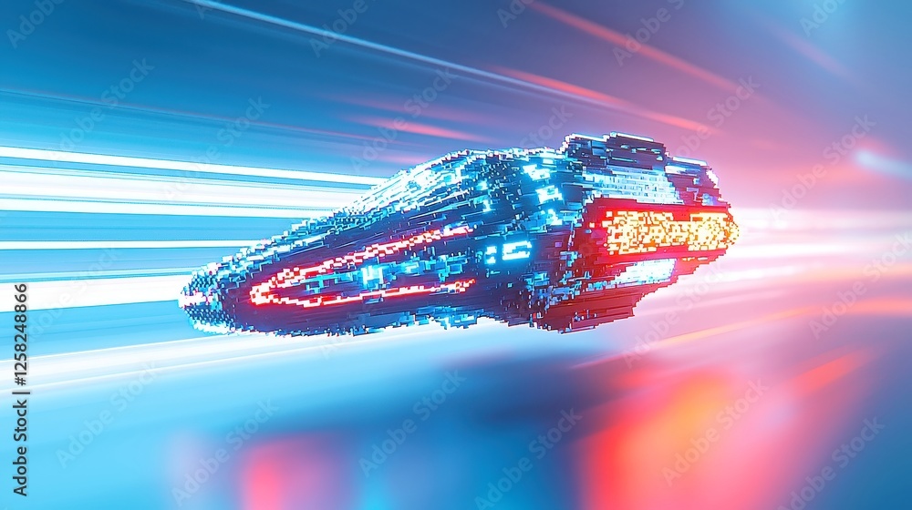 Poster pixel-art spaceship launching business growth, a visually striking representation of data-driven inn