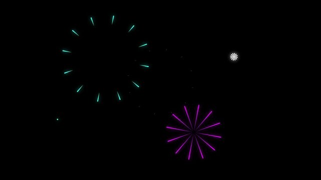 Circle Burst with Explosive Line Animation 4K colorful Motion Graphics, Pop-Up Line Circle Blast 4K Animation with Fireworks Explosions on black screen background