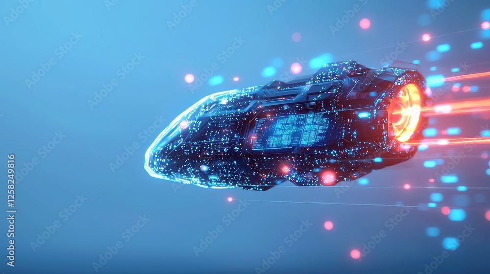 Poster digital transformation journey, a futuristic depiction of data analytics driving innovation, featuri