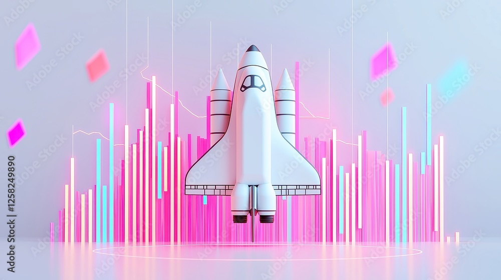 Aufkleber futuristic market dynamics with high-tech space shuttle, showcasing stock exchange trends in a minim