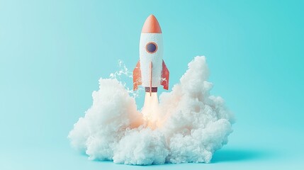 E-commerce Growth Surge, an online business rocket soaring amid a minimalist backdrop, emphasizing clean lines and ample free space to symbolize expansion and innovation.