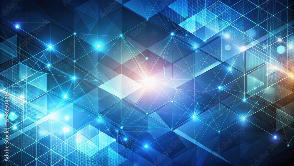 Poster abstract geometric network with glowing lines and nodes in a blue and white color scheme