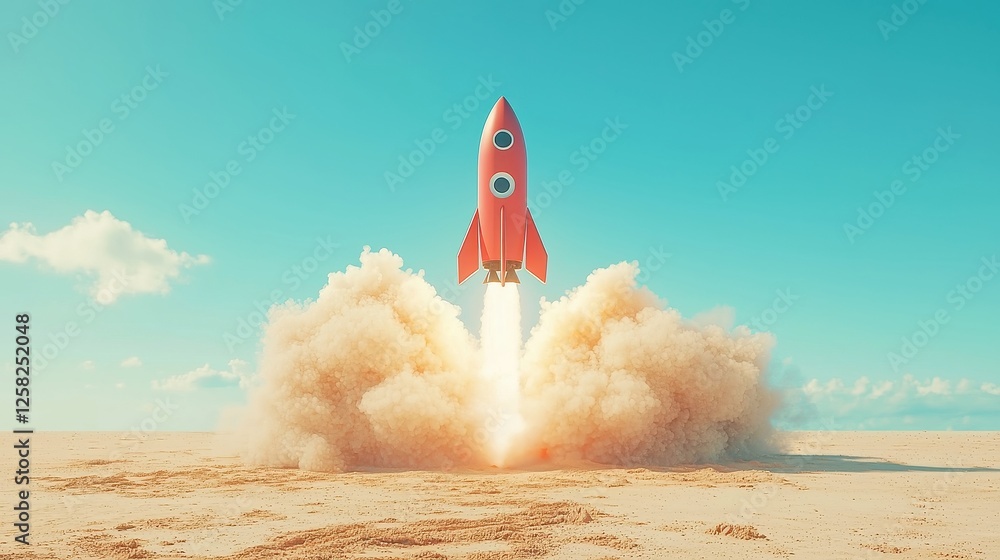 Aufkleber dynamic 3d rocket launching into financial growth, animated startup rocket ascending against a minim