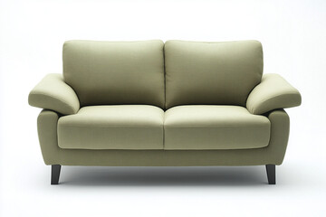 Fototapeta premium Selective focus minimal couch with cushion isolated on white background, Indoor sofa on white background, Comfy and cozy couch.