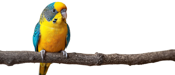 Golden-capped Parakeet Perched: A vibrant Golden-capped Parakeet, with its striking yellow and blue plumage, sits serenely on a weathered branch. Its captivating gaze draws the viewer in.