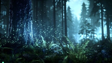 Fototapeta premium Glowing Forest Plants With Blue Light
