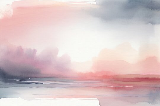 Soft Pastel Watercolor Landscape with Gentle Clouds and Horizon