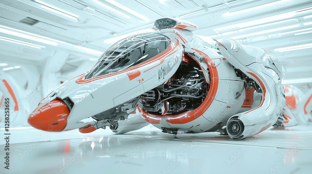 Aufkleber futuristic market insights, a sleek sci-fi spaceship representing advanced analytics in a minimalist