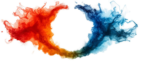 Abstract Ink Swirls: A mesmerizing display of vibrant red, orange, and blue ink swirls creating a dynamic circular shape against a clean backdrop, evoking feelings of creativity, fluidity, and energy.