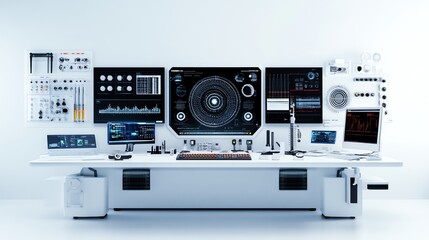 Fototapeta premium an advanced home lab setup, futuristic DIY projects, scifi aesthetic, isolated on white background