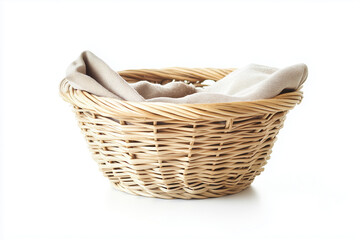 Obraz premium Cloth basket isolated on white background, Selective focus rattan basket on white background.